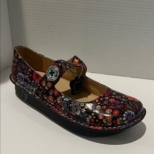 Alegria Black Floral Mary Jane Flats
